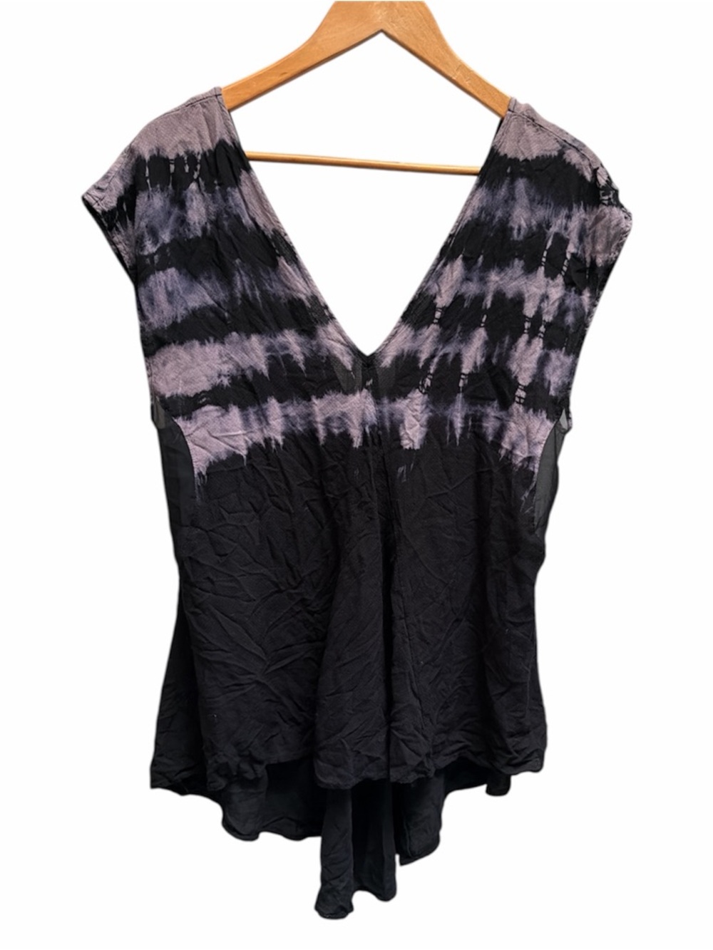 Free People Sleeveless V-Neck Tie-Dye Black+Grey Bohemian Flowy Top Size S